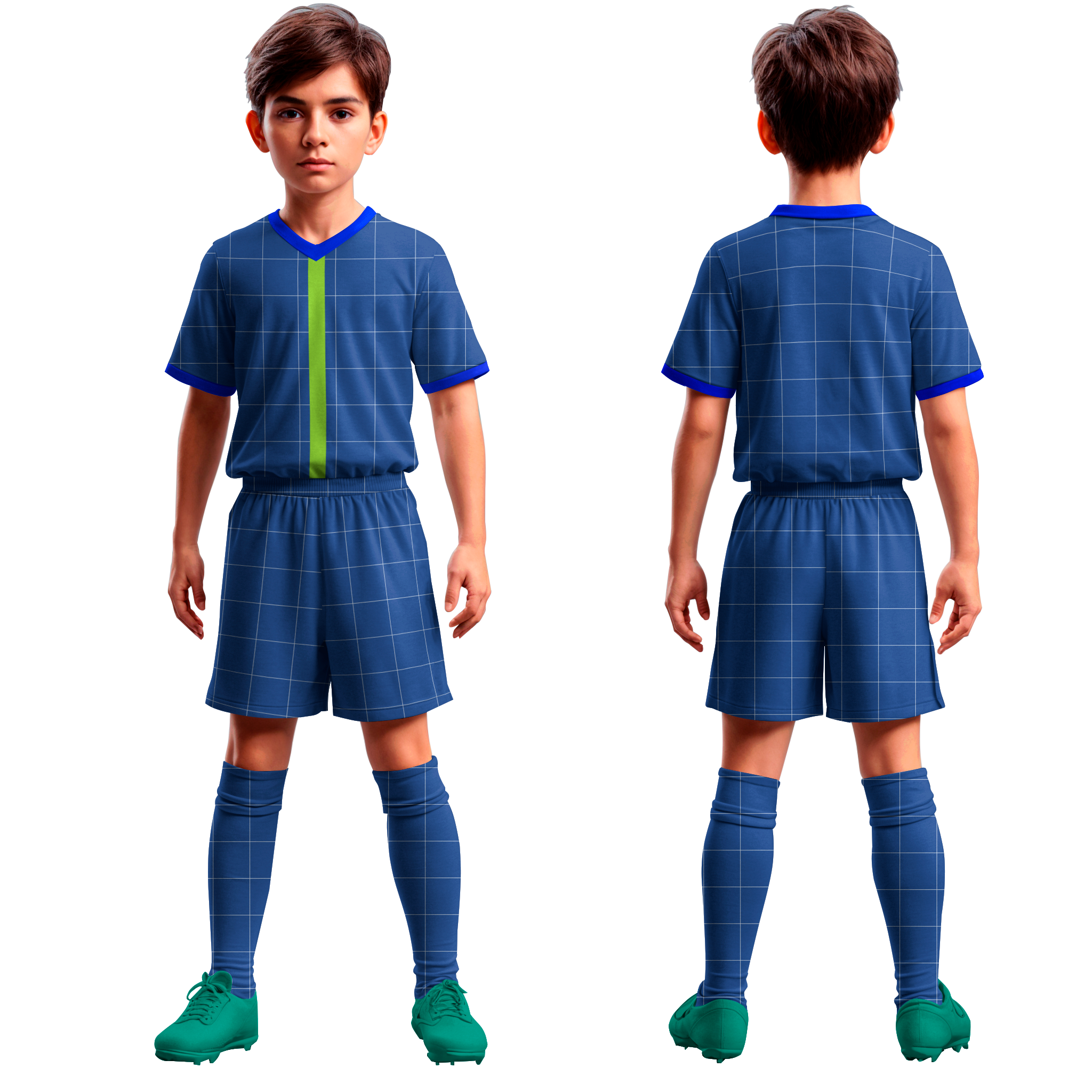 MOCKUP 3D DE UNIFORME COMPLETO DE FUTBOL CUELLO V