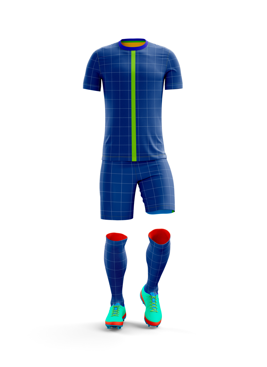 MOCKUP DE UNIFORME COMPLETO DE FUTBOL CUELLO REDONDO