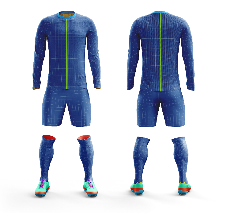 MOCKUP DE UNIFORME COMPLETO DE FUTBOL CUELLO REDONDO MANGA LARGA
