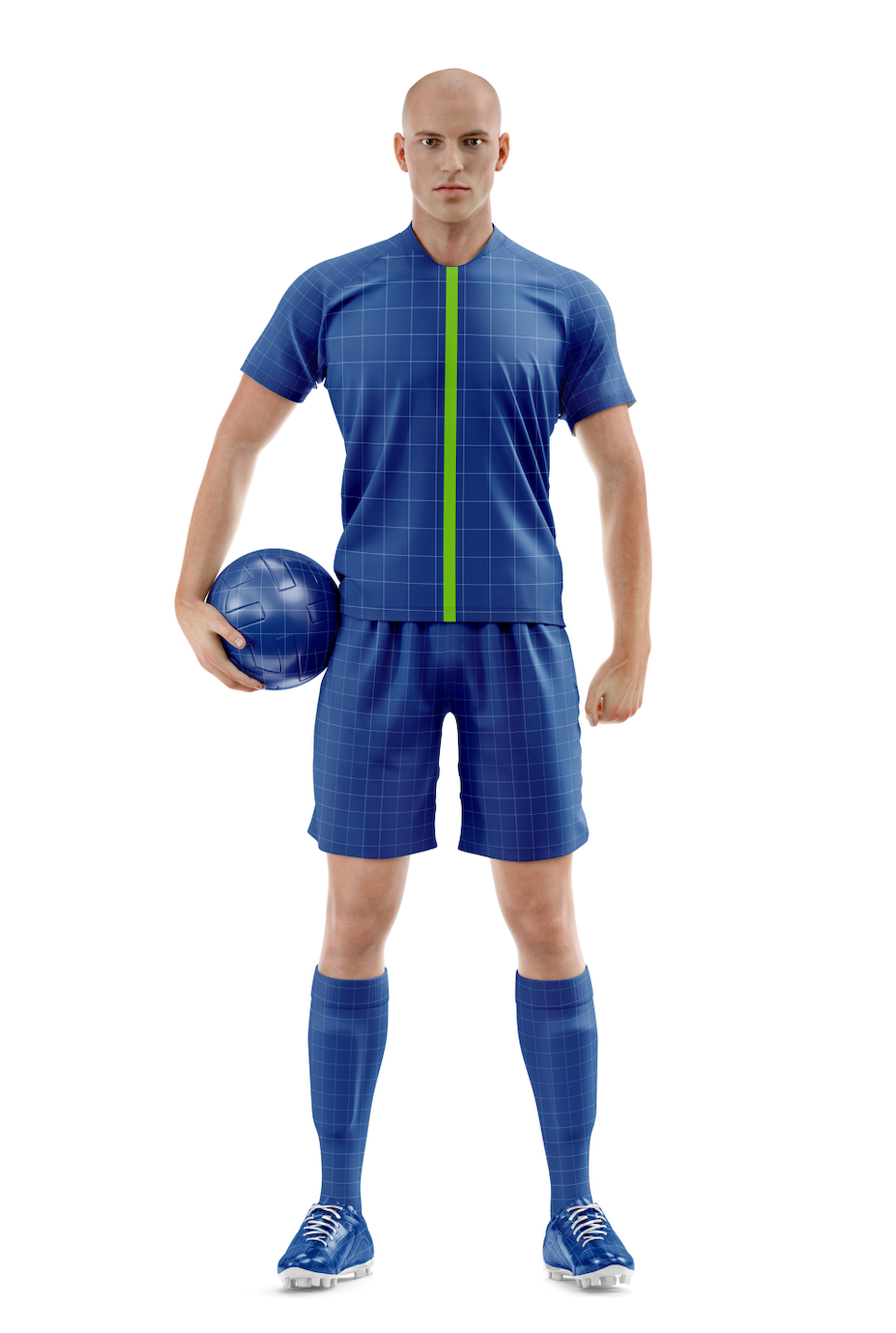 MOCKUP 3D DE UNIFORME COMPLETO DE FUTBOL CORTE RANGLAN