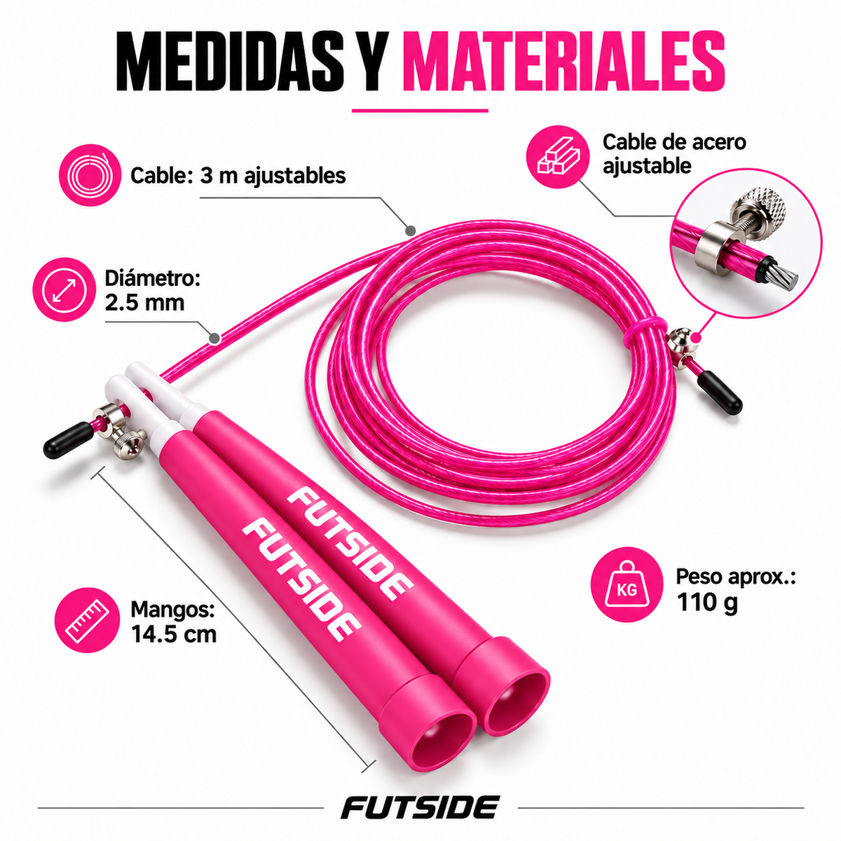 Cuerda Para Saltar Rosa Box Crossfit Gym Ajustable Cable De Acero