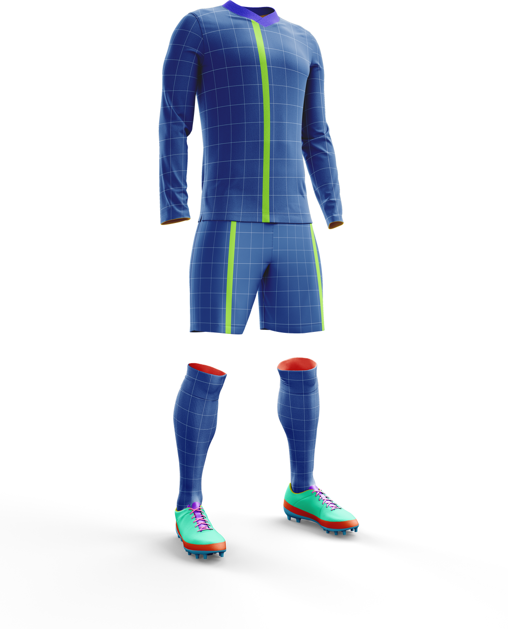 MOCKUP COMPLETO UNIFORME DE FUTBOL MANGA LARGA  CUELLO V