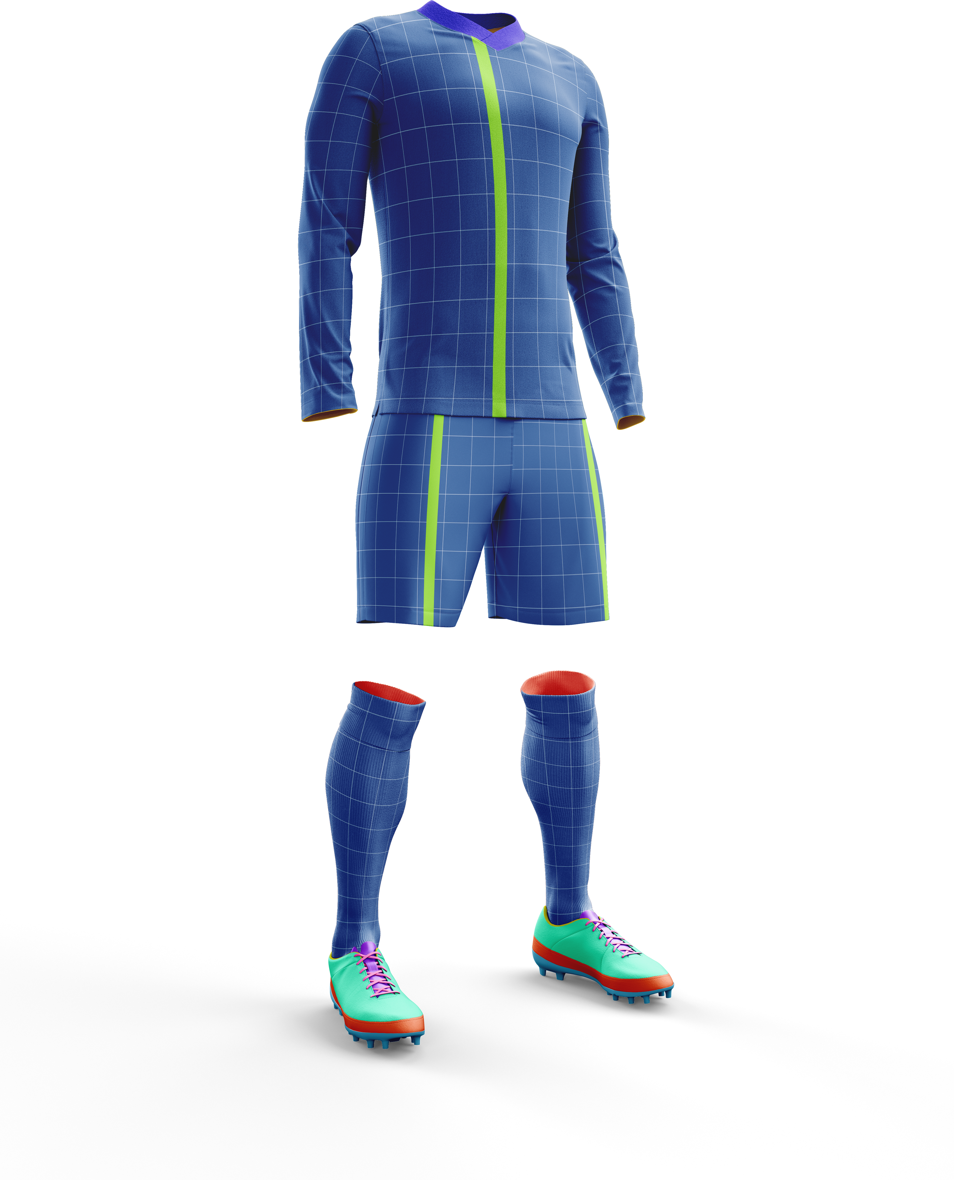 MOCKUP COMPLETO UNIFORME DE FUTBOL MANGA LARGA  CUELLO V
